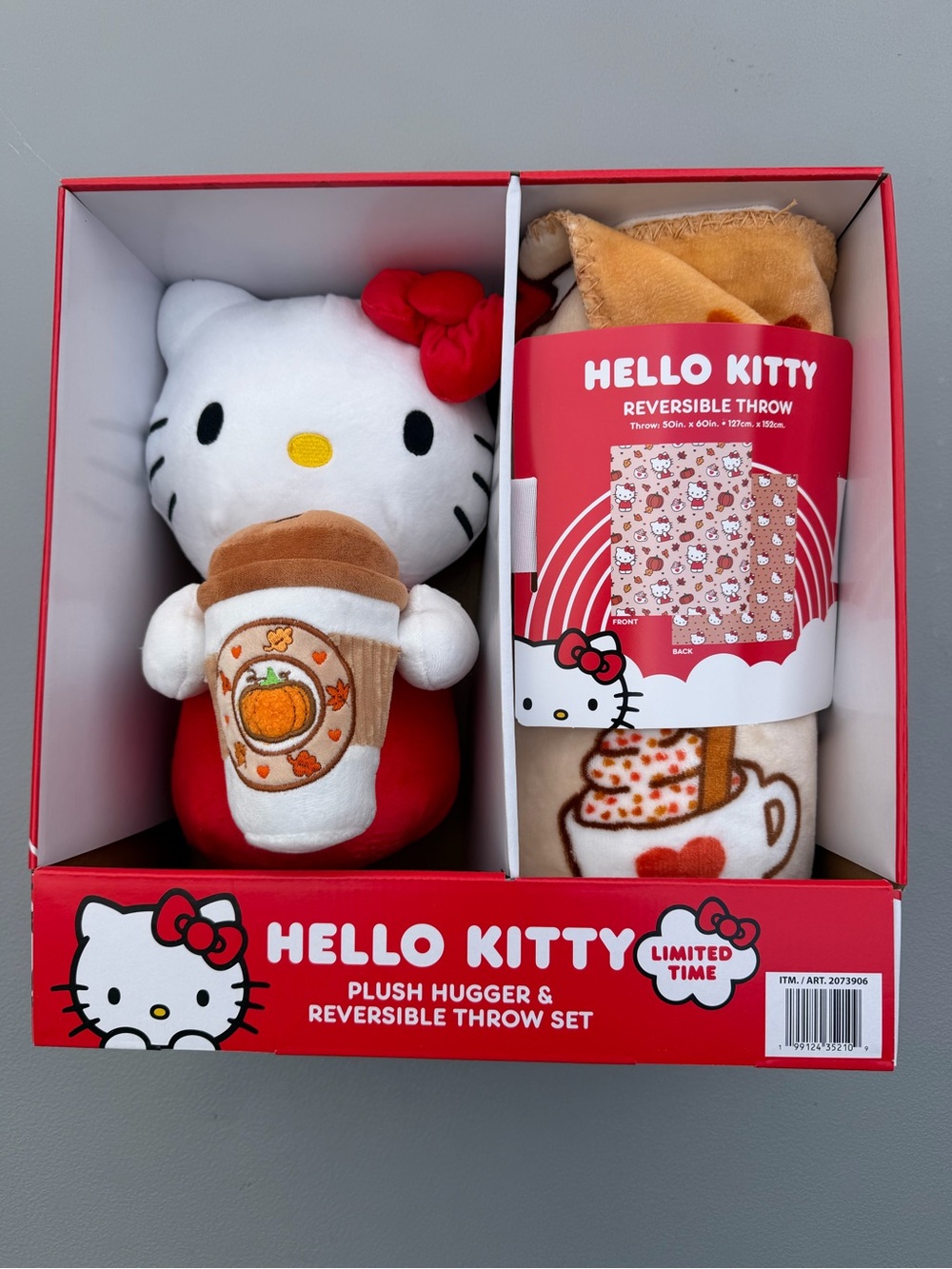 Hello Kitty Pumpkin Spice plush hugger reversible Throw Blanket set 50x60 NEW